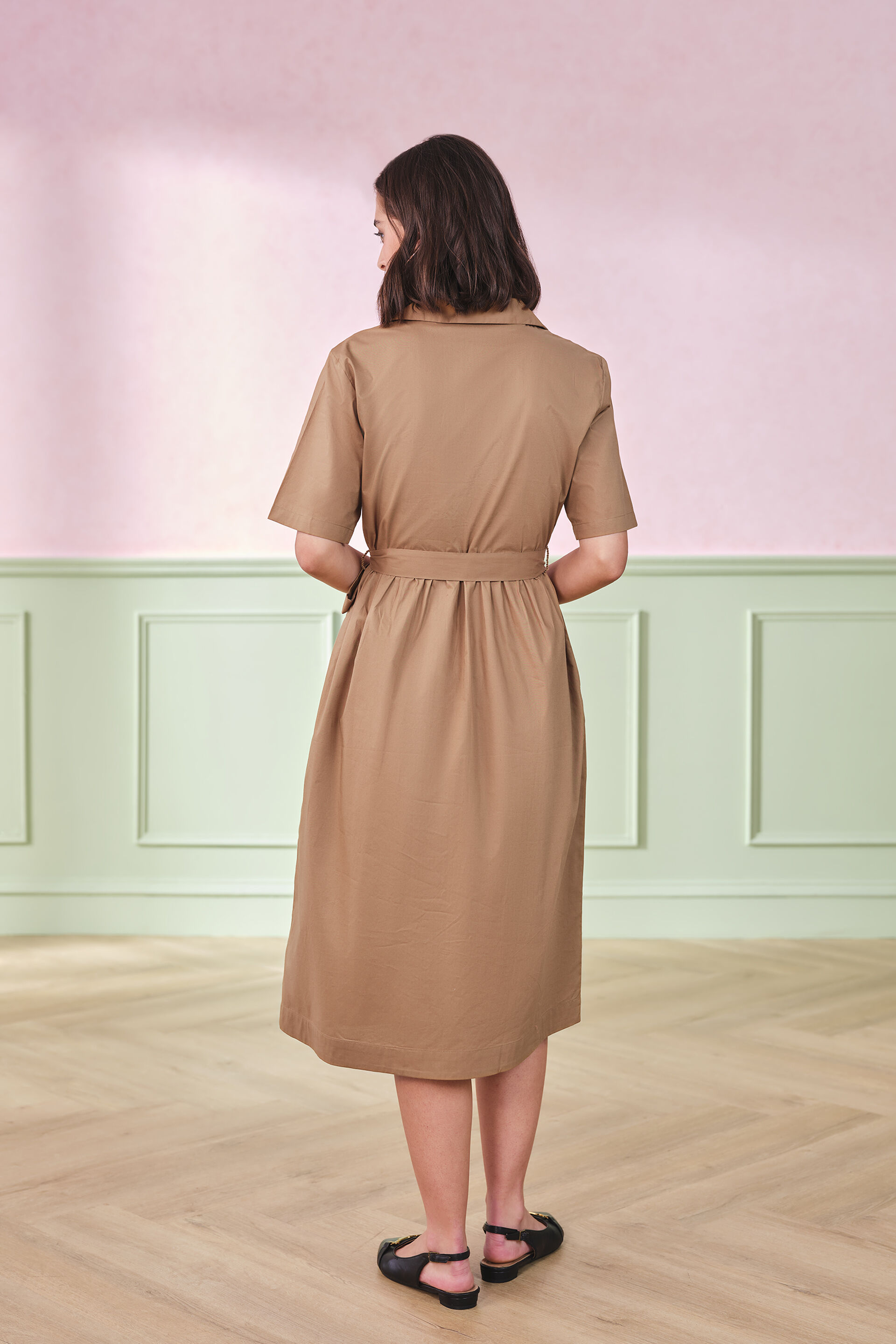 Nancy Camel Cotton Dress, Camel, image 4